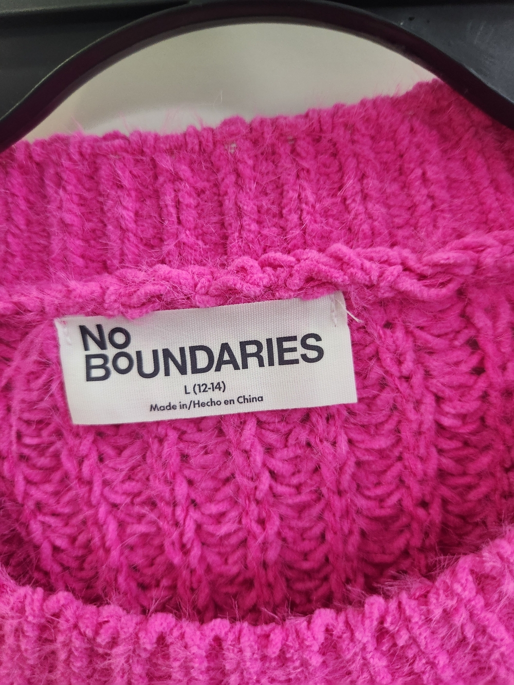 No Boundaries Hot Pink Cable Knit Crewneck Sweater Women's Size L (12-14) - Picture 7 of 8